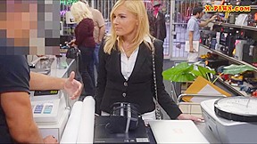 Sexy blonde milf pounded in the backroom with pawnkeeper