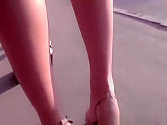Sexy brunette woman upskirted