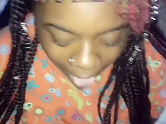 Sexy ebony bbw swallows cum before work
