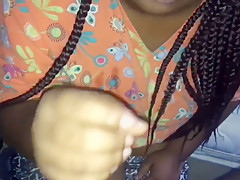 Sexy ebony bbw swallows cum before work