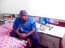Sexy ebony couple fucking hard on bed