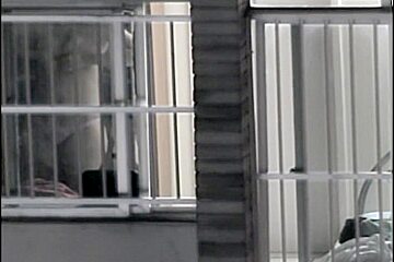 Sexy naked neighbor is staying in front of the open window