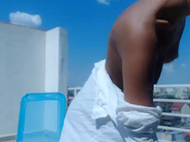 Sexy skinny girl on roof