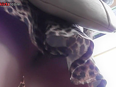 Sexy upskirts of the young babe in leopard dress