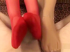 Sexy-Engel Double Lesbian Pantyhouse Footjob