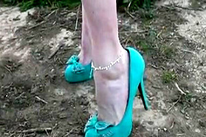 Shemale amateur girl teases with feet and jerks cock
