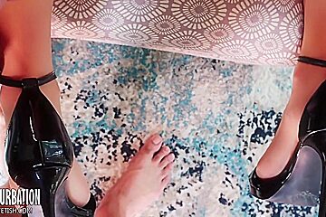 Shoe Fetishist Gets A Footjob In High Heels And Pantyhose