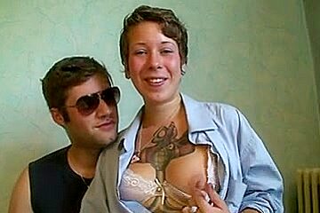 Short haired cutie gets a gang bang fuck