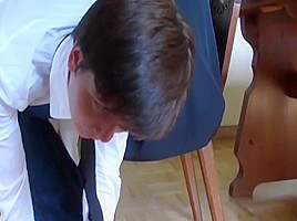 Short haired spanked for masturbating