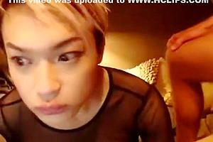 Shorthaired asian tgirl cant keep her mouth off his cock
