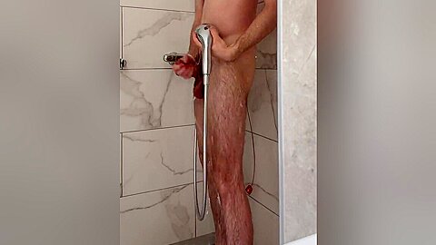 Showering In Hotel 21 Years Old Hairy Muscular Twink With Huge Uncut Dick