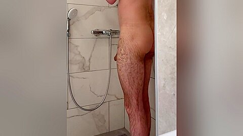 Showering In Hotel 21 Years Old Hairy Muscular Twink With Huge Uncut Dick