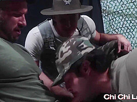 Silver Steele, Greg Riley And Seth Santoro In Gay Sergeant Fucks And