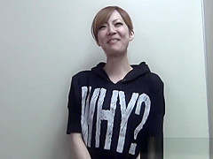 Skinny Japanese babe rides and sucks a small dildo in POV
