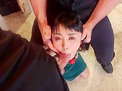 Skinny Japanese in threesome training
