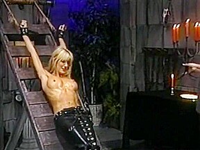Skinny Tasha Welch stretching on rack and showing ribs