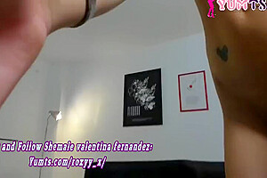 Skinny Transgirl With Small Tits And Tattoos Tugs Her Dick