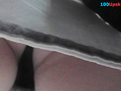 Skinny-ass gal caught wearing thong in upskirt vid