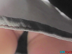 Skinny-ass gal caught wearing thong in upskirt vid