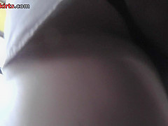Skinny-ass gal caught wearing thong in upskirt vid