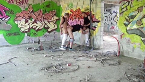Slut fucked by his 2 friends outdoor - CrunchBoy