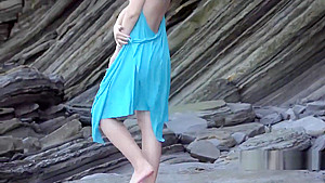Smiling Anna T flashing petite cunt in close-up
