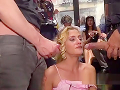 Spanish babe slave gangbanged in public