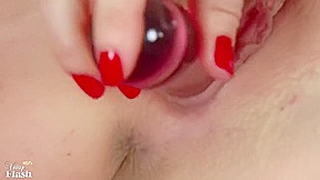 Stella Cox feels like playing with her glass dildo today, and we get to watch her