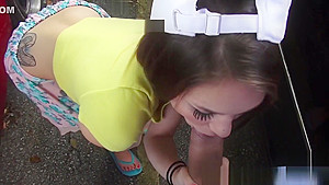 Stranded teen 18+ Blows Cock In Parking Lot Pov