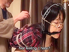 Subtitled bizarre CMNF Japanese nose hook BDSM spanking