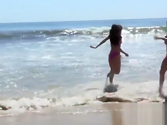 Surfer chicks sharing lifeguards cock on sex tape