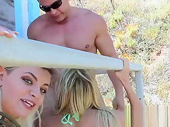 Surfer chicks sharing lifeguards cock on sex tape