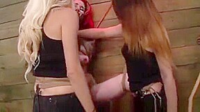 Suspended Sub Straponfucked In Femdom Trio