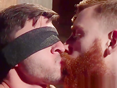 Suspended bdsm sub jerked by ginger maledom