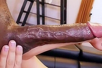 Sweet Girl Is Sucking A Big, Black Dick As Deep As She Can