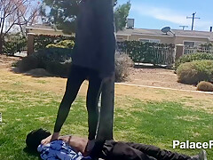 Tall Friend Jumping And Stomping Trample At The Park