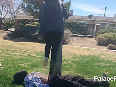Tall Friend Jumping And Stomping Trample At The Park