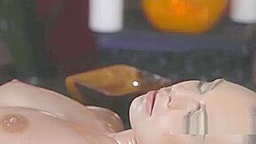 Tanned Brunette Fingeres Hot Masseuse