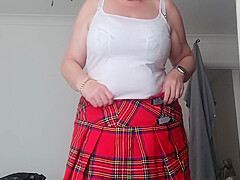 Tartan Skirt Stockings And White See Thru Panties