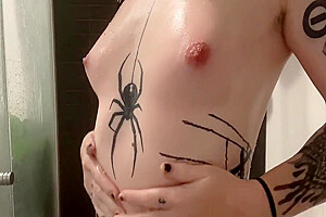 Tattooed Trans Girl Plays With Herself In The Shower 13 Min