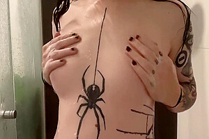 Tattooed Trans Girl Plays With Herself In The Shower 13 Min