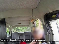 Tattooed busty redhead fucks in taxi