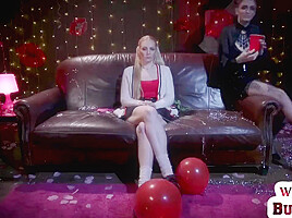 Tattooed lezdom babe strapon fucks sub in electrosex
