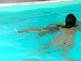 The girls take a swim and wrestle in the pool ( 1)