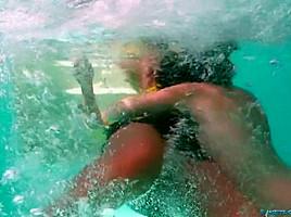 The girls take a swim and wrestle in the pool ( 1)