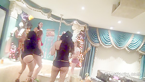 Three amateur hotties at Halloween party