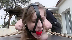 Tight Hogtie Bondage Outdoors