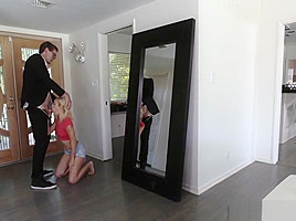 Tiny Blonde Sucks Cock