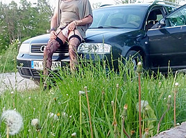 Tranny is wanking at set of sun