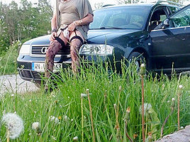 Tranny is wanking at set of sun